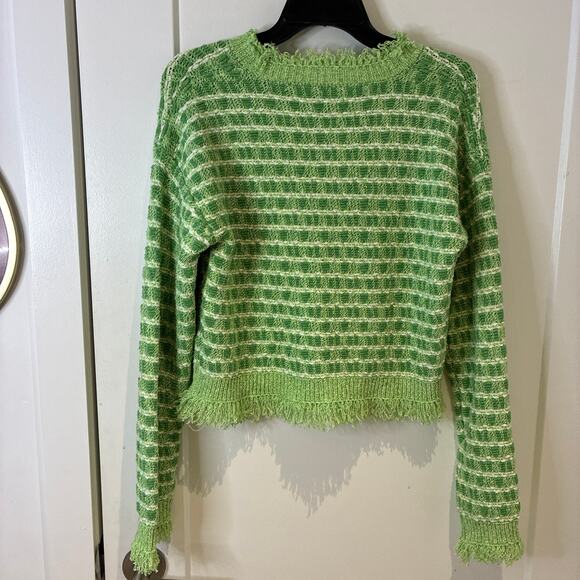 Zara Green Fringe Hem Cropped Sweater Small - Picture 3 of 8